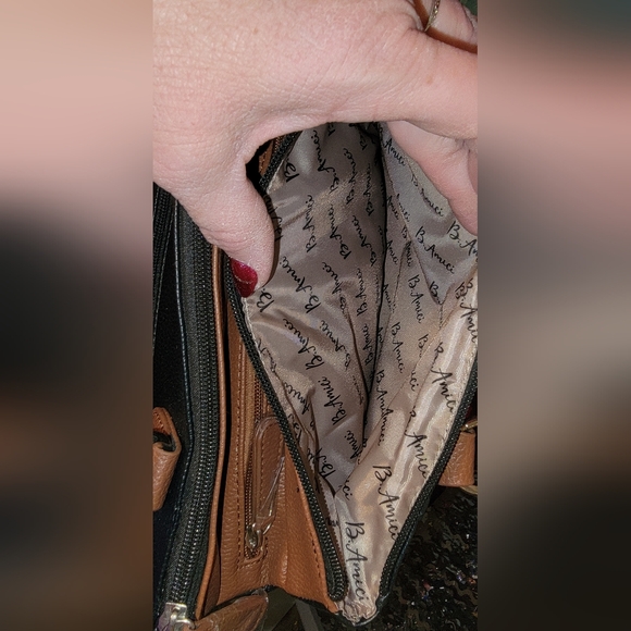 #379 B. Amici- Black/brown Handbag w/scarf/bag Charm - Picture 11 of 14